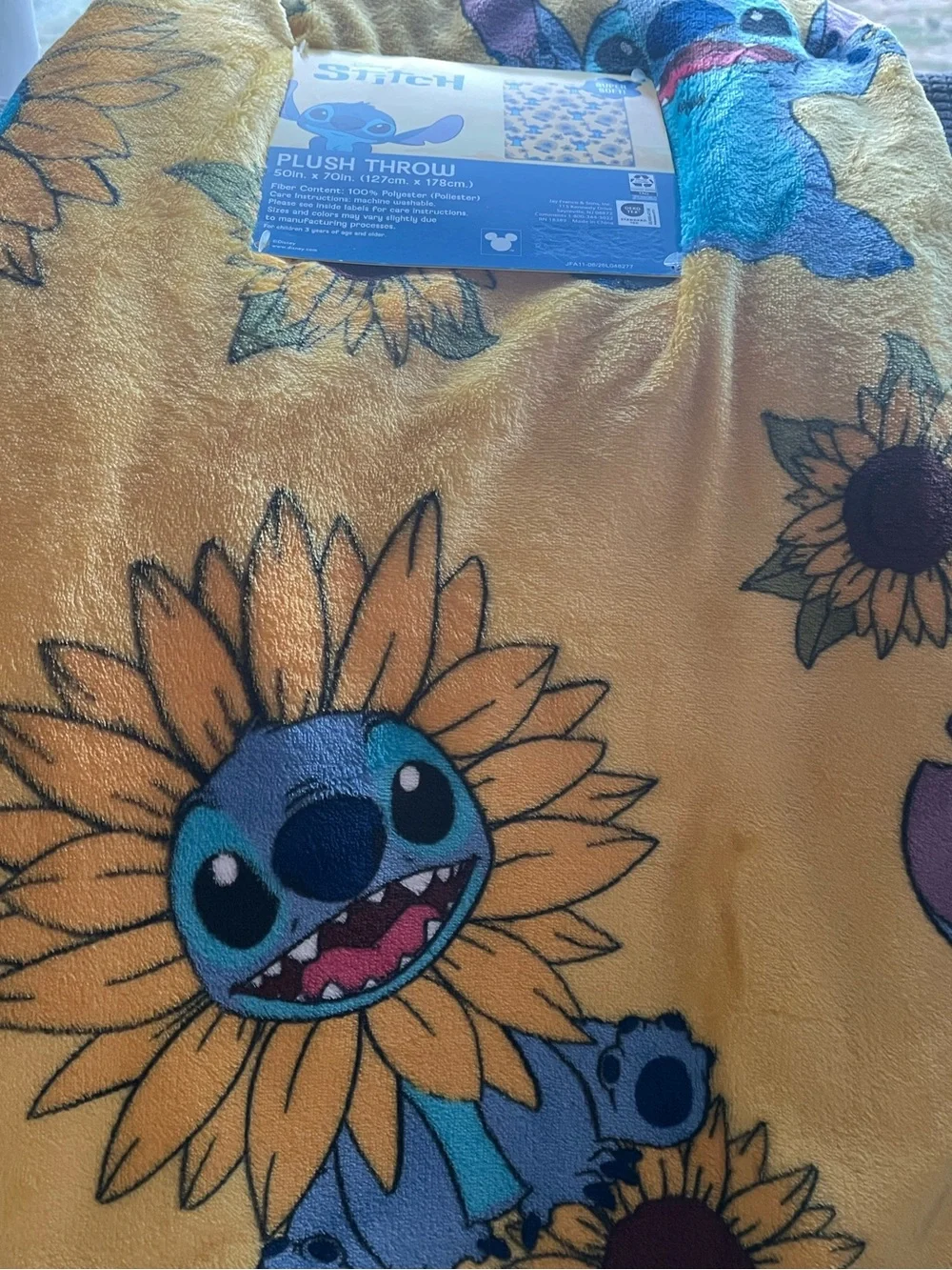 Disney Stitch with sunflowers plush throw blanket